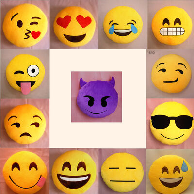 22 Gele en Ronde Gevulde Kussens en Hoofdkussens van stijlenemoji Emoticon voor Huisdecoratie