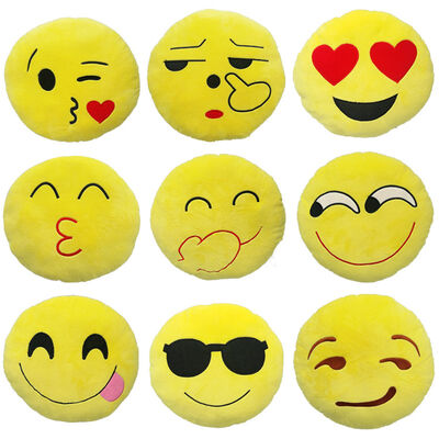 22 Gele en Ronde Gevulde Kussens en Hoofdkussens van stijlenemoji Emoticon voor Huisdecoratie