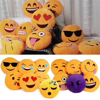 Het gele Hoofdkussen van de de Babyslaap van Emoji Emoticon rond Gevulde voor Huisgebruik