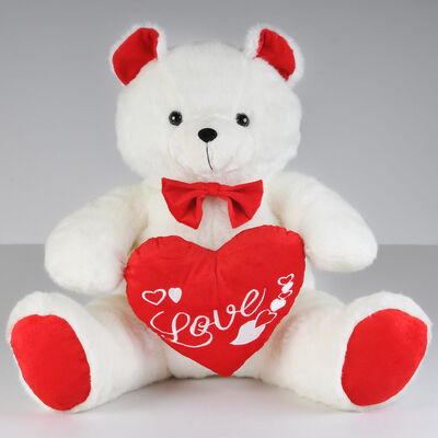 Gevulde het Speelgoedteddybeer van maniervalentijnskaarten Dag met het Rode Hartduw Vieren