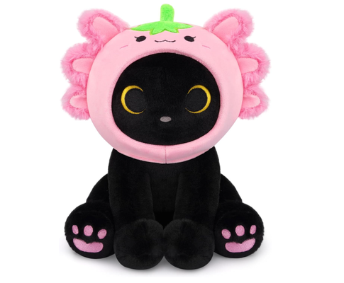 Zwarte Kat Pluche Aardbei Axolotl Capuchon Knuffeldier