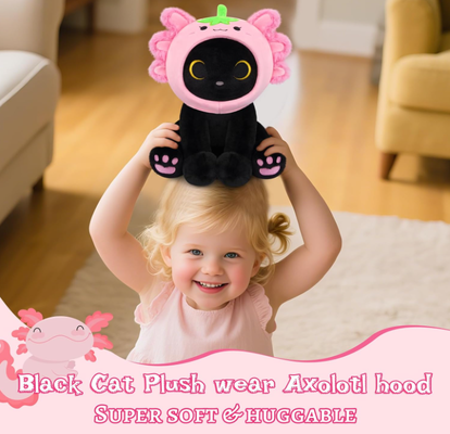Zwarte Kat Pluche Aardbei Axolotl Capuchon Knuffeldier