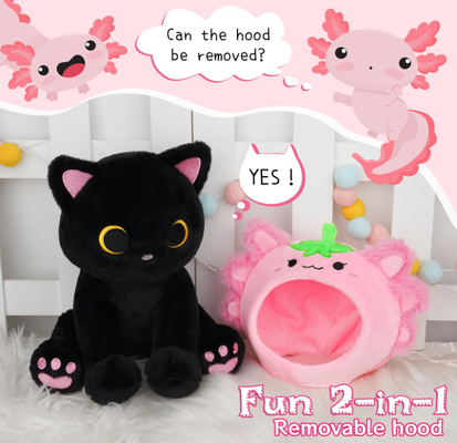 Zwarte Kat Pluche Aardbei Axolotl Capuchon Knuffeldier