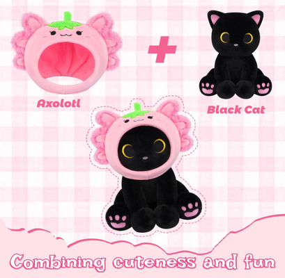 Zwarte Kat Pluche Aardbei Axolotl Capuchon Knuffeldier