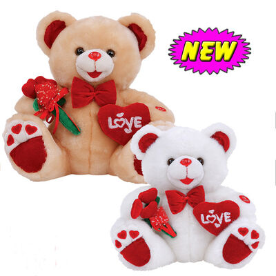 12inch de Teddybeer van de valentijnskaartendag met Bloem en Hart Gevuld Duwspeelgoed voor Viering