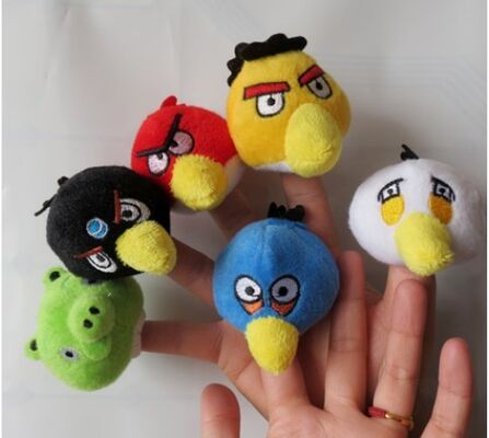 De kleine Handpoppen van de Vogelpluche voor Geel/Rode Babys,/Blauw