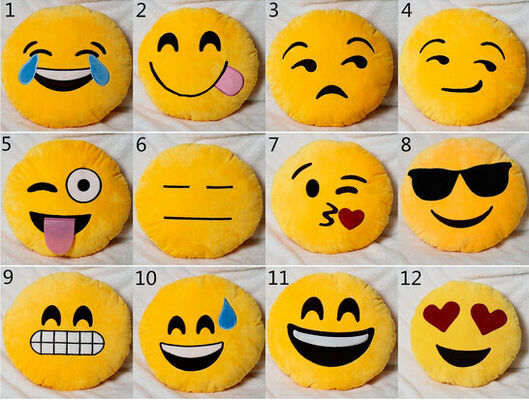 22 Gele en Ronde Gevulde Kussens en Hoofdkussens van stijlenemoji Emoticon voor Huisdecoratie