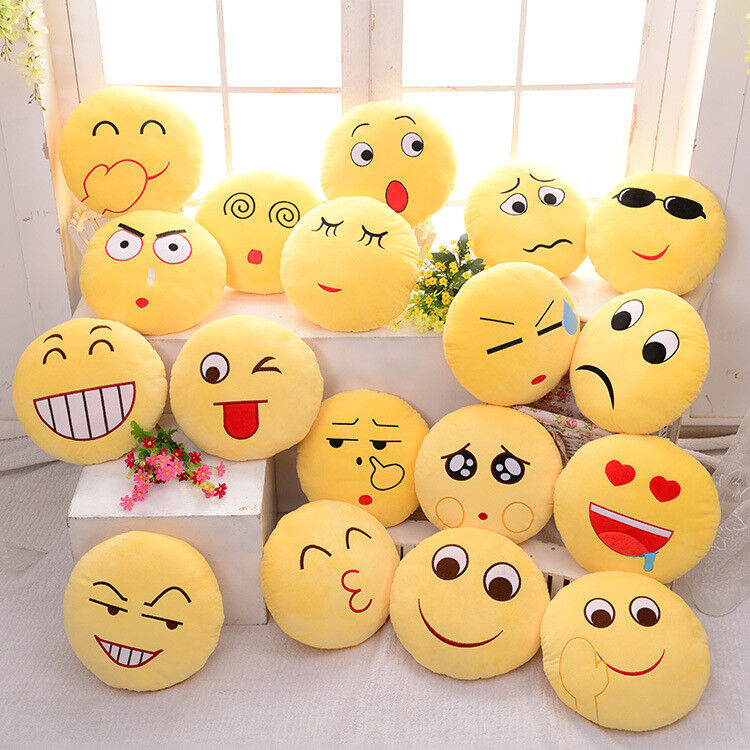 22 Gele en Ronde Gevulde Kussens en Hoofdkussens van stijlenemoji Emoticon voor Huisdecoratie