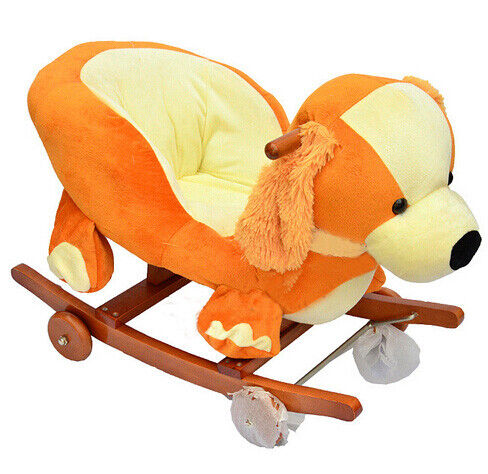Van de de Schommelstoelhond van de manier Oranje Baby Dierlijk de Pluchespeelgoed met Muziek voor Kinderen die het Berijden spelen